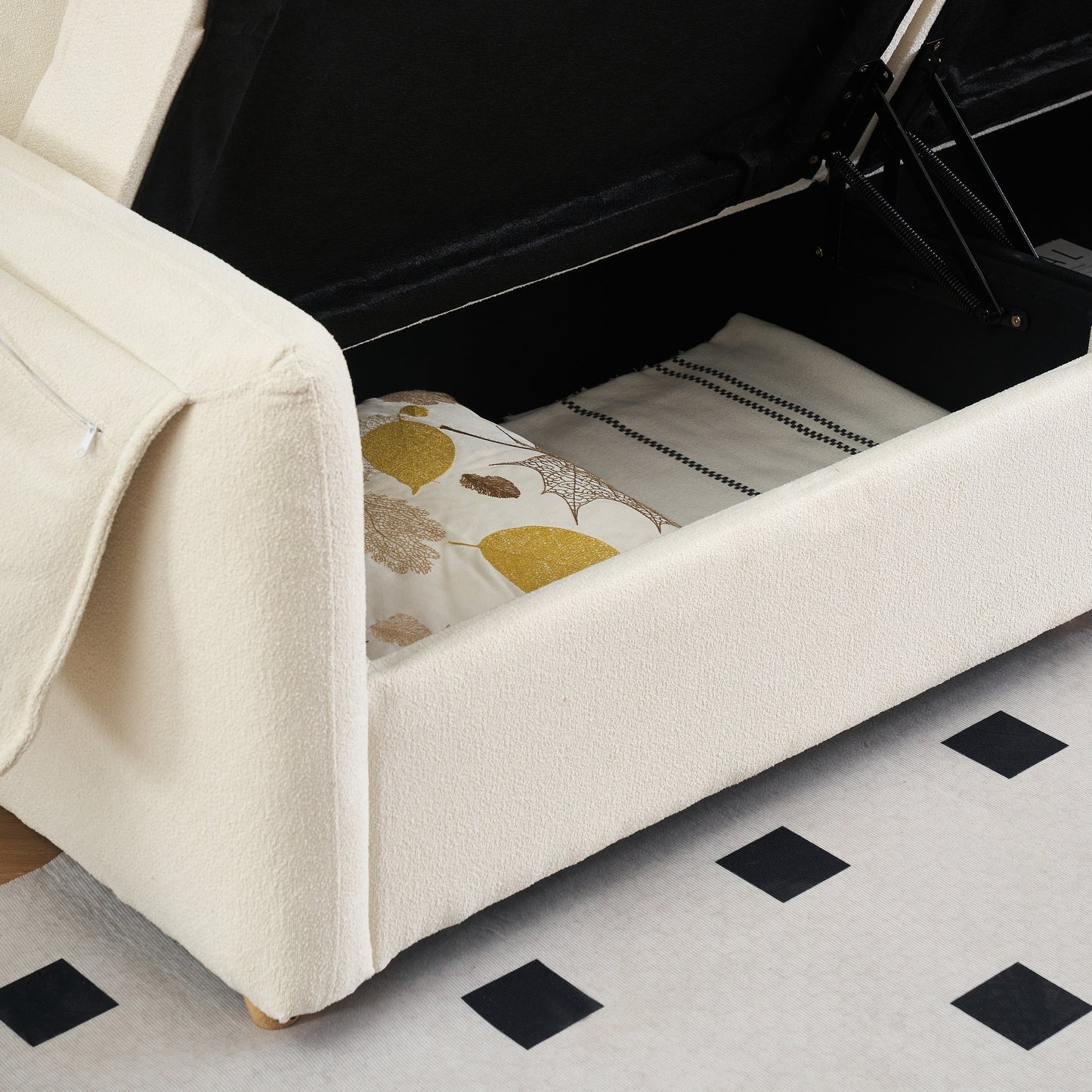 Tissu de canapé en coton et lin Teddy de 79,50 pouces de long, avec pieds longs coniques en métal, bande métallique assortie, élégant et simple - Beige