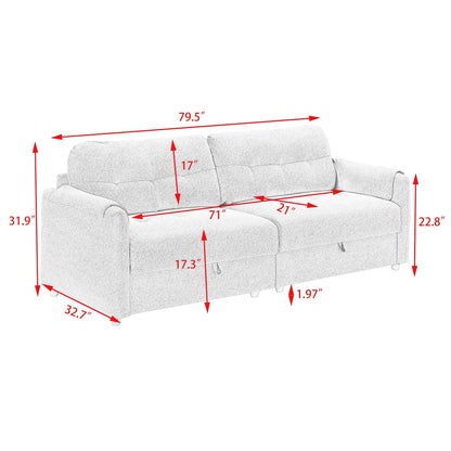Tissu de canapé en coton et lin Teddy de 79,50 pouces de long, avec pieds longs coniques en métal, bande métallique assortie, élégant et simple