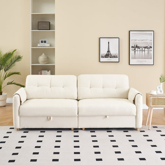 Tissu de canapé en coton et lin Teddy de 79,50 pouces de long, avec pieds longs coniques en métal, bande métallique assortie, élégant et simple