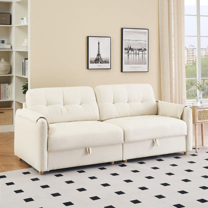 Tissu de canapé en coton et lin Teddy de 79,50 pouces de long, avec pieds longs coniques en métal, bande métallique assortie, élégant et simple