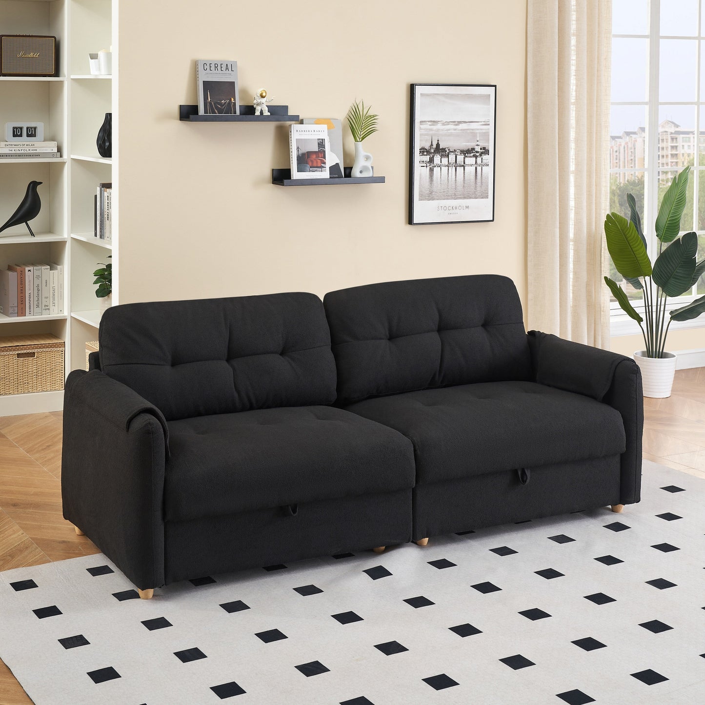 Tissu de canapé en coton et lin Teddy de 79,50 pouces de long, avec pieds longs coniques en métal, bande métallique assortie, élégant et simple