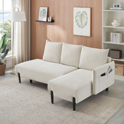 Canapé en velours côtelé beige 79,5 avec 3 coussins pour appartement ou bureau