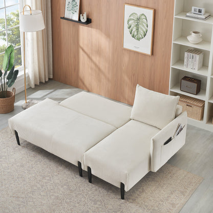 Canapé en velours côtelé beige 79,5 avec 3 coussins pour appartement ou bureau