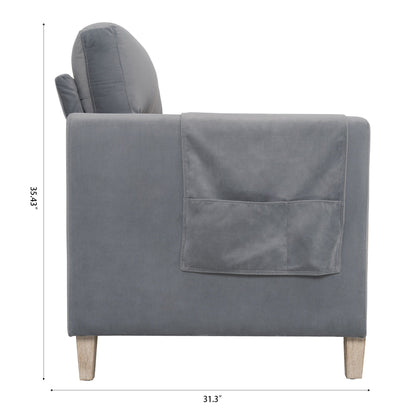 Canapé 3 places en velours massif 79,5 avec assise à ressorts ensachés, dossier en mousse PP et poche de rangement latérale