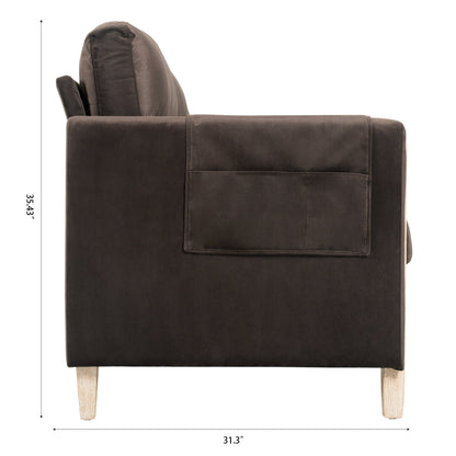 Canapé 3 places en velours massif 79,5 avec assise à ressorts ensachés, dossier en mousse PP et poche de rangement latérale