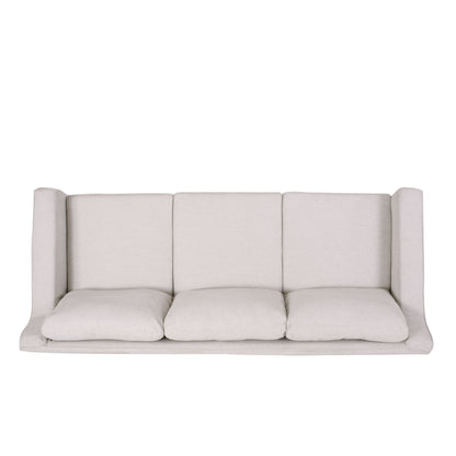Canapé 3 places en tissu rayé avec accoudoirs encastrés et jupe pour salon