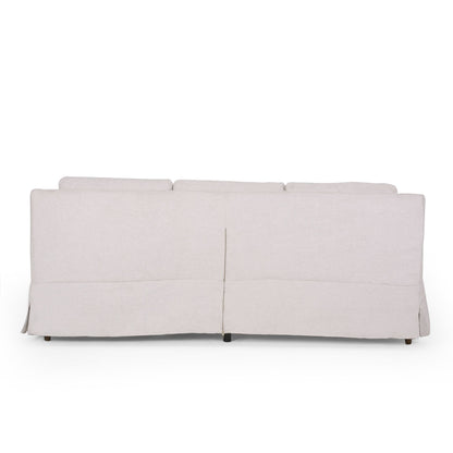 Canapé 3 places en tissu rayé avec accoudoirs encastrés et jupe pour salon