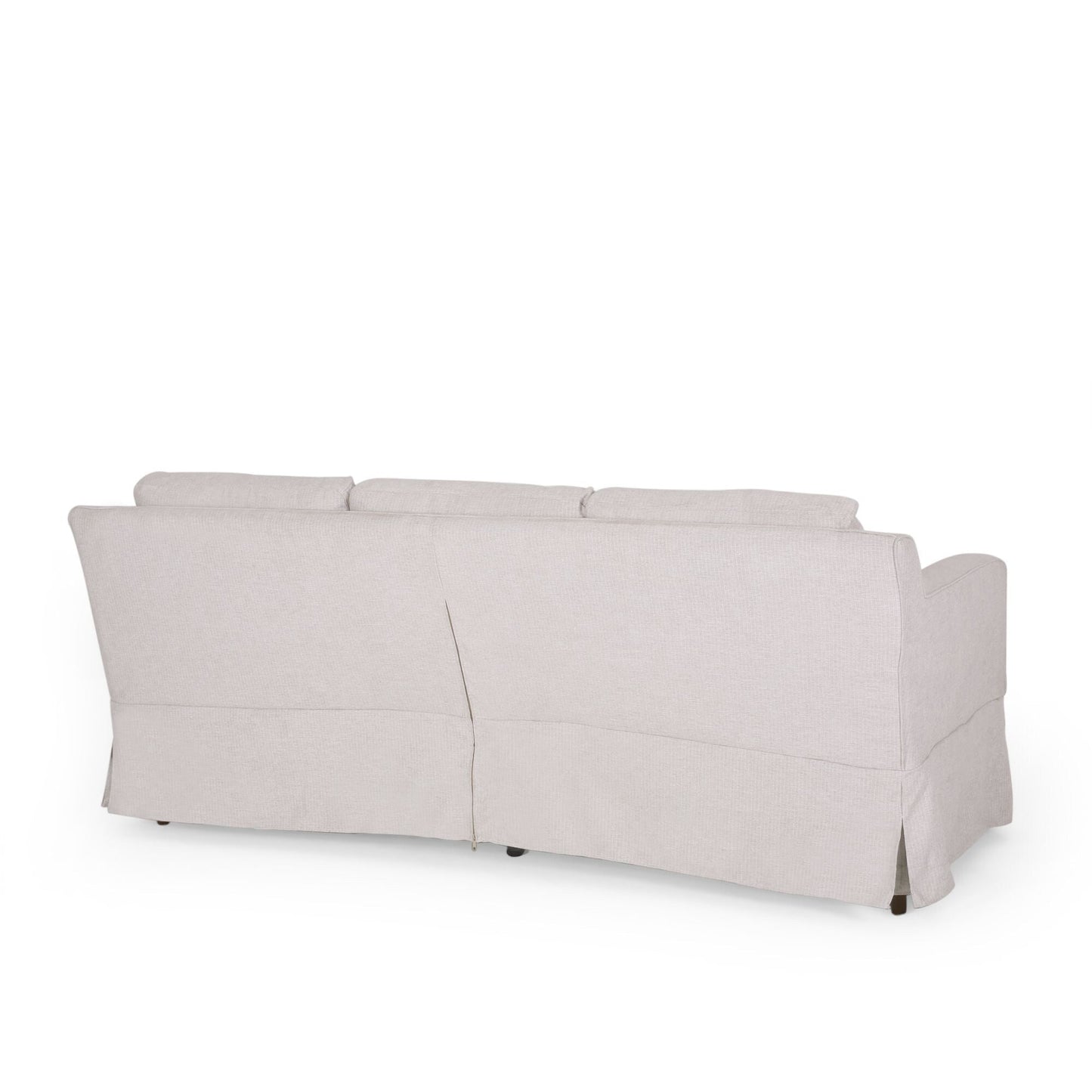 Canapé 3 places en tissu rayé avec accoudoirs encastrés et jupe pour salon