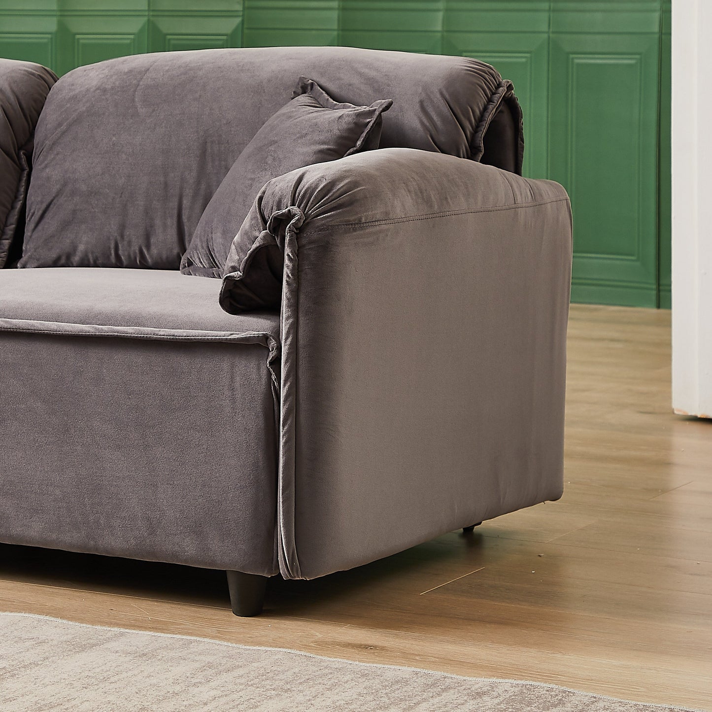Canapé inclinable 3 places en velours avec 2 coussins, structure en bois massif et ressorts sinueux