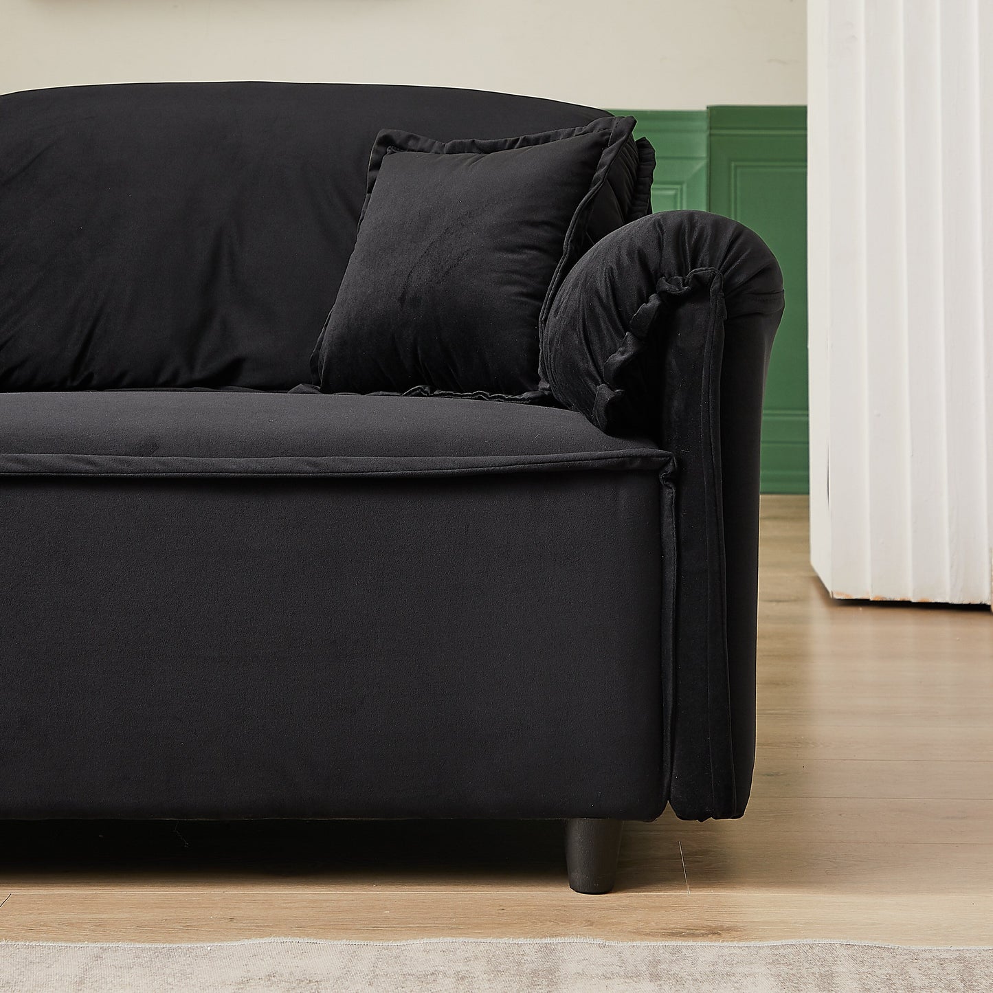 Canapé inclinable 3 places en velours avec 2 coussins, structure en bois massif et ressorts sinueux