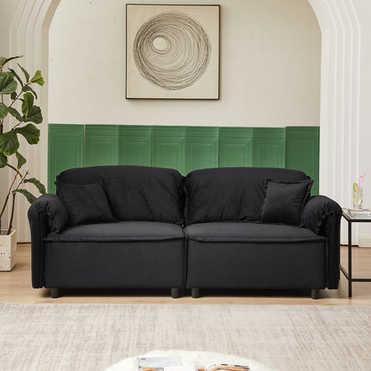 Canapé inclinable 3 places en velours avec 2 coussins, structure en bois massif et ressorts sinueux