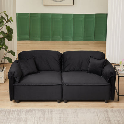 Canapé inclinable 3 places en velours avec 2 coussins, structure en bois massif et ressorts sinueux