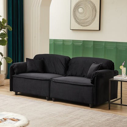 Canapé inclinable 3 places en velours avec 2 coussins, structure en bois massif et ressorts sinueux