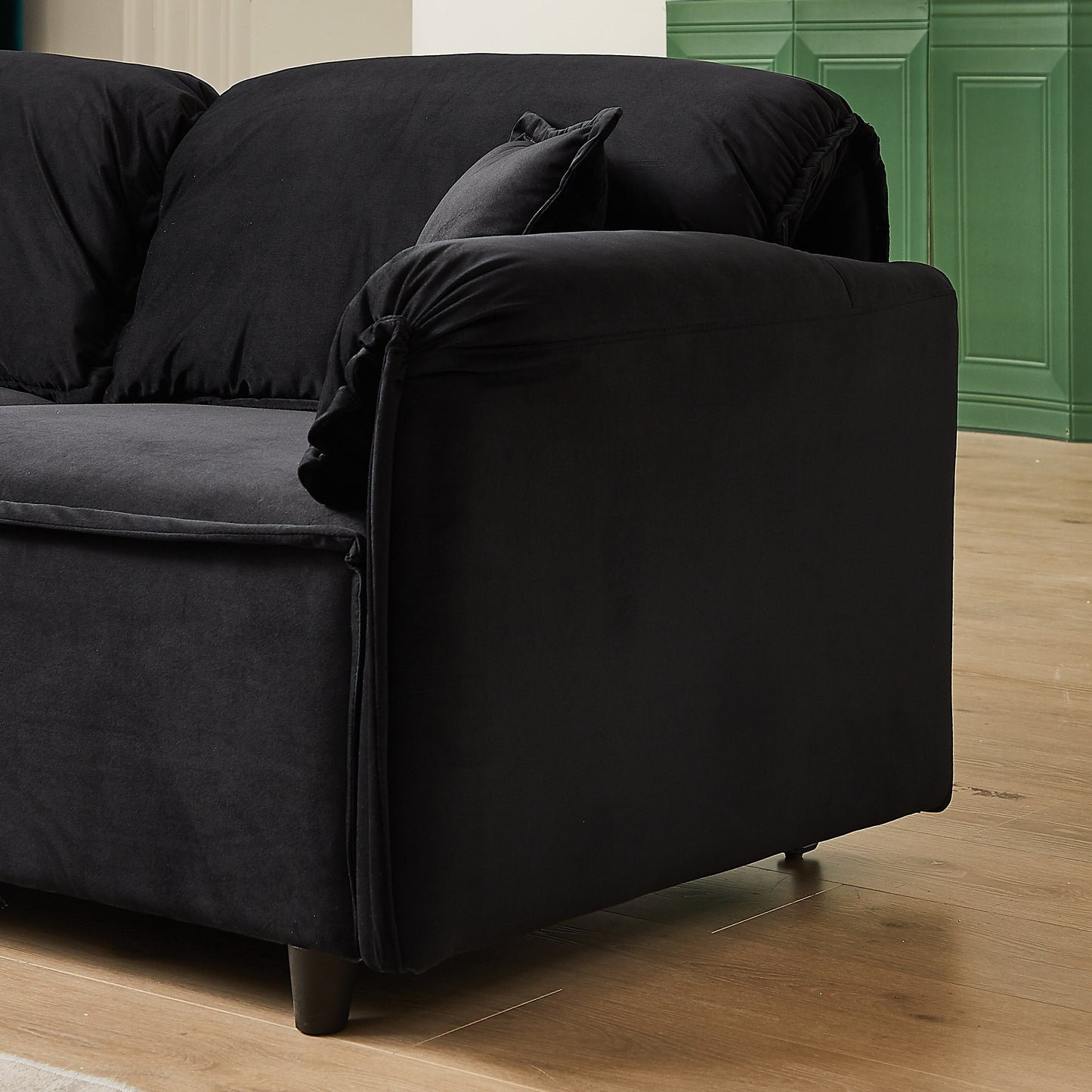Canapé inclinable 3 places en velours avec 2 coussins, structure en bois massif et ressorts sinueux