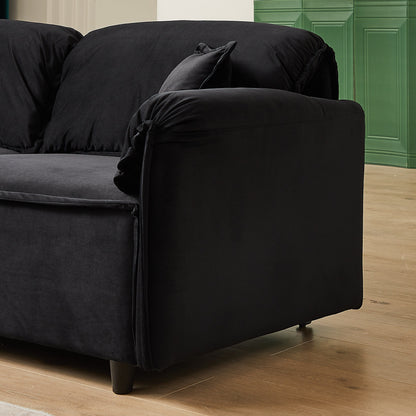Canapé inclinable 3 places en velours avec 2 coussins, structure en bois massif et ressorts sinueux