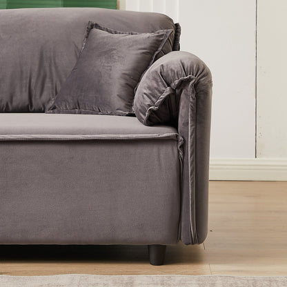 Canapé inclinable 3 places en velours avec 2 coussins, structure en bois massif et ressorts sinueux