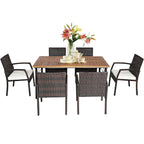 Ensemble de 7 chaises et table de salle à manger d'extérieur en rotin avec trou pour parasol
