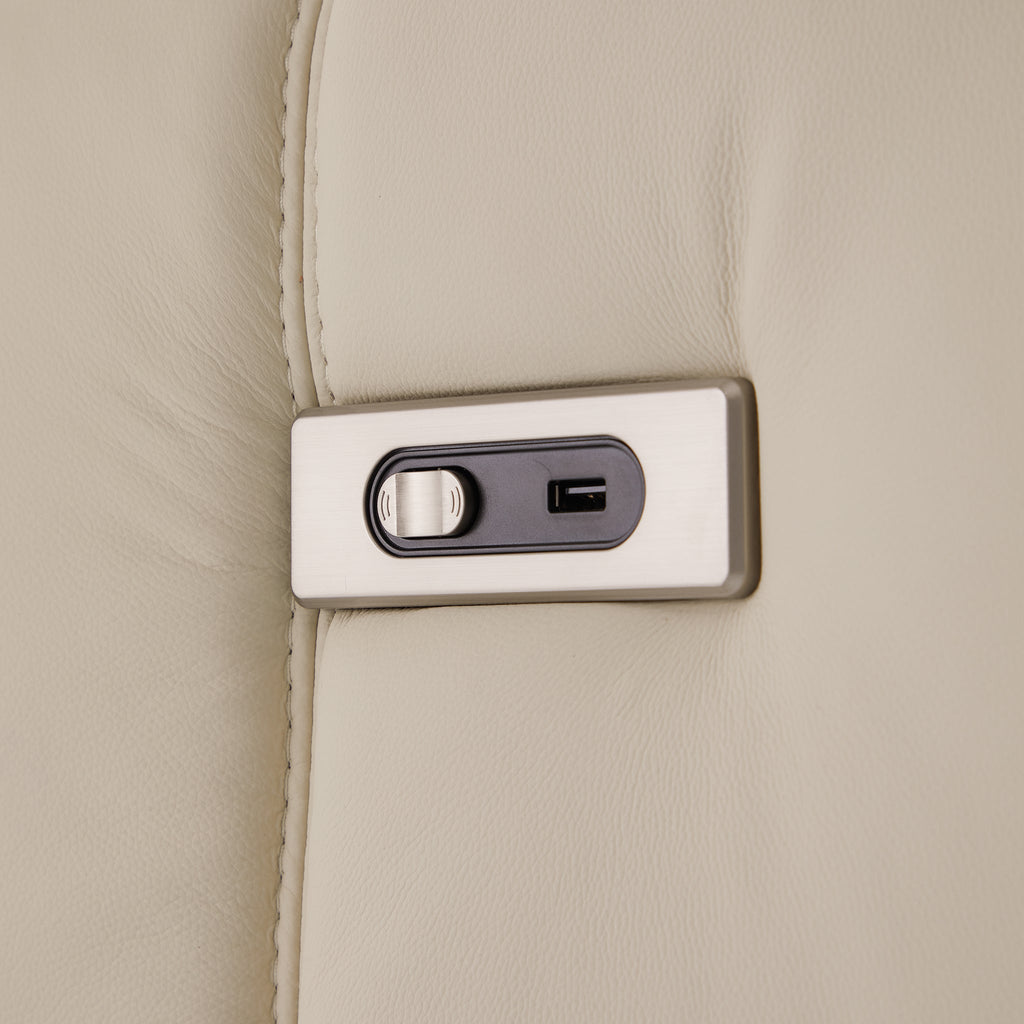 Canapé-lit inclinable électrique en cuir beige Louis