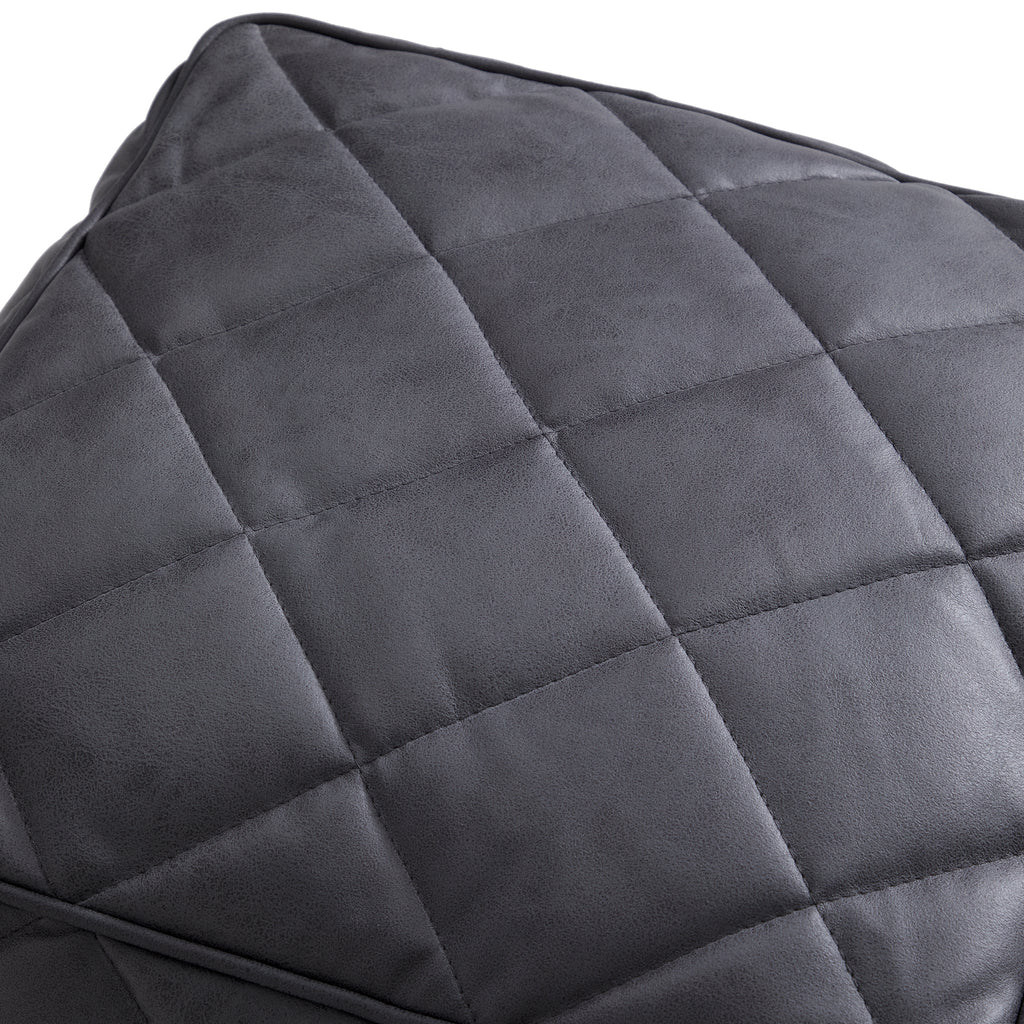 Waffle Dark Gray Leathaire Square Pouf