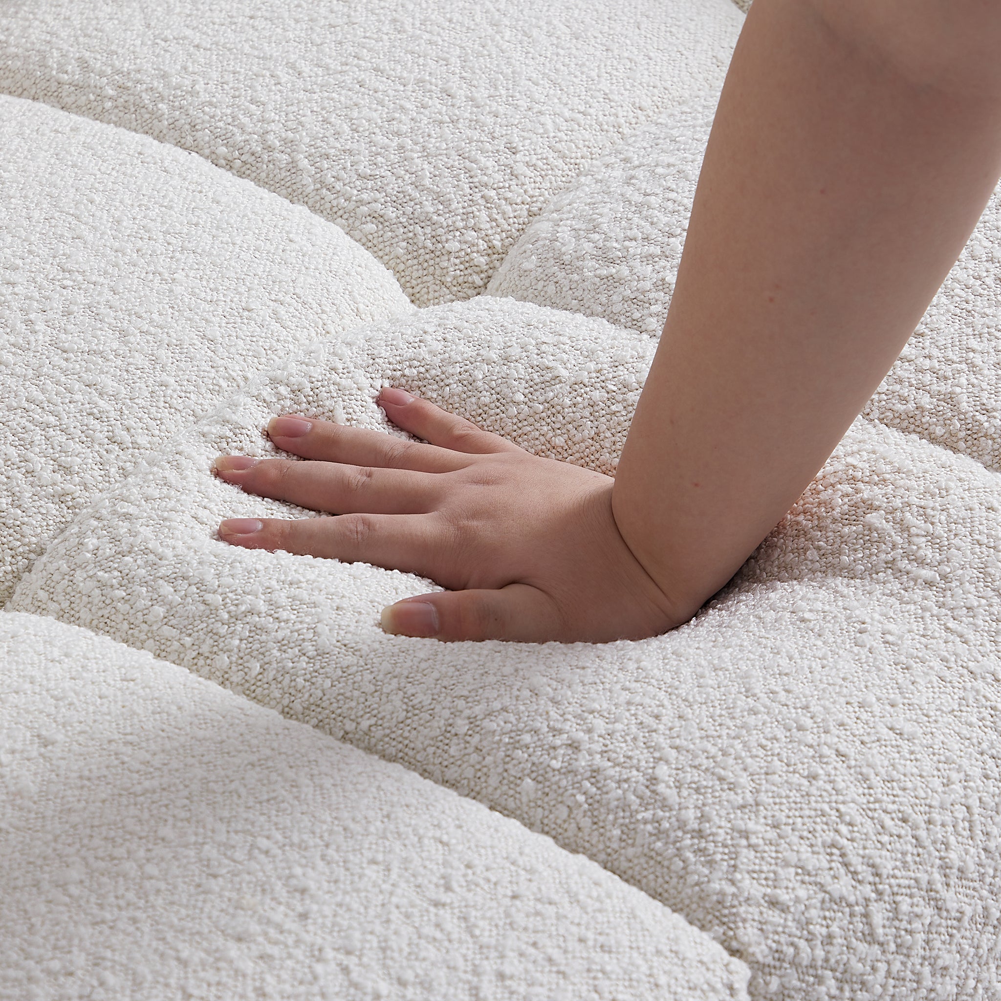 Cushy White Boucle Fabric Tufted Armchair