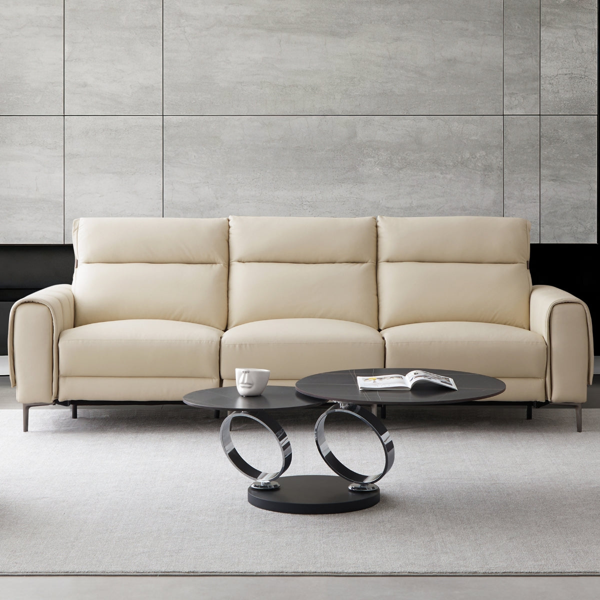 Canapé-lit inclinable électrique en cuir beige Louis