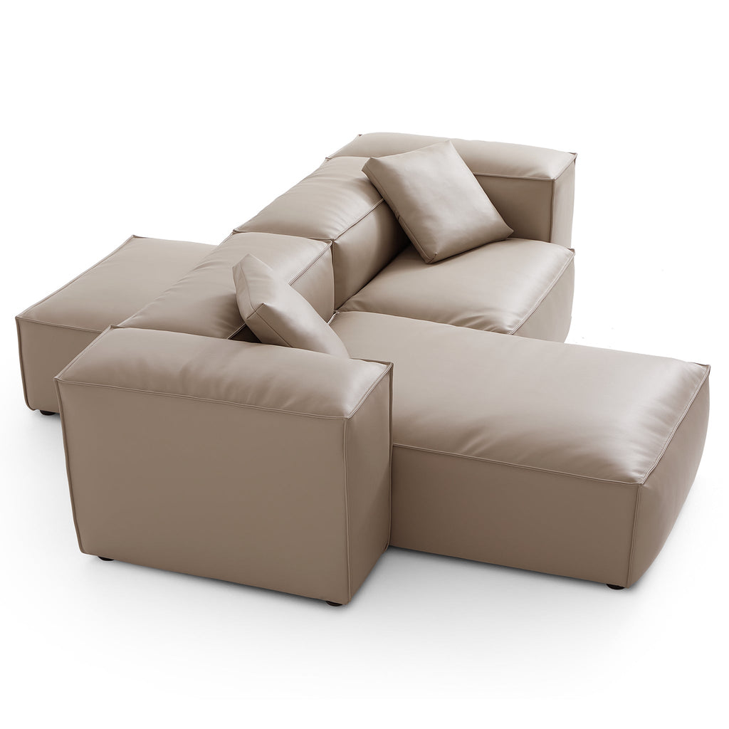 Cube Modular Black Genuine Leather Double-Sided Sectional
