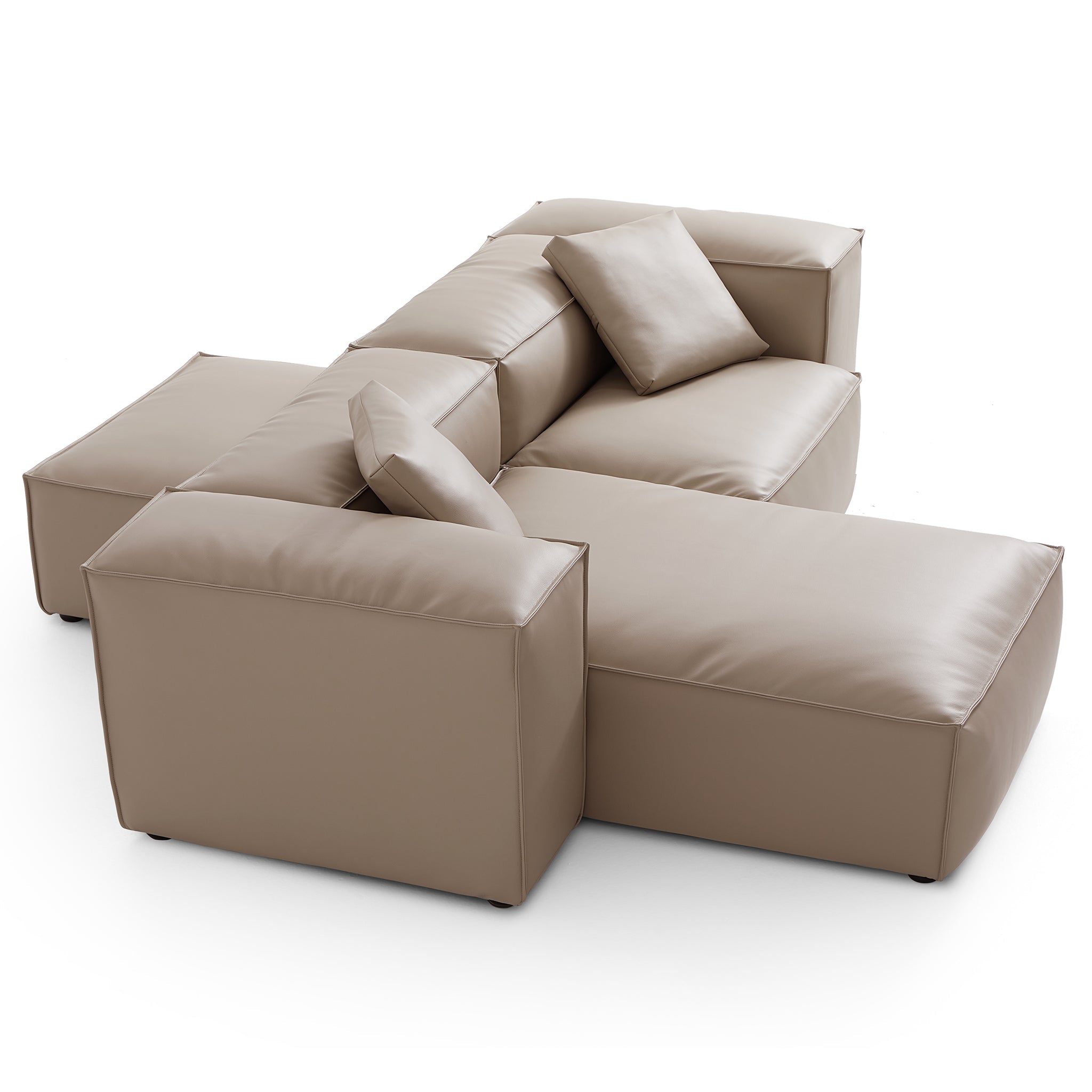Cube Modular Black Genuine Leather Double-Sided Sectional