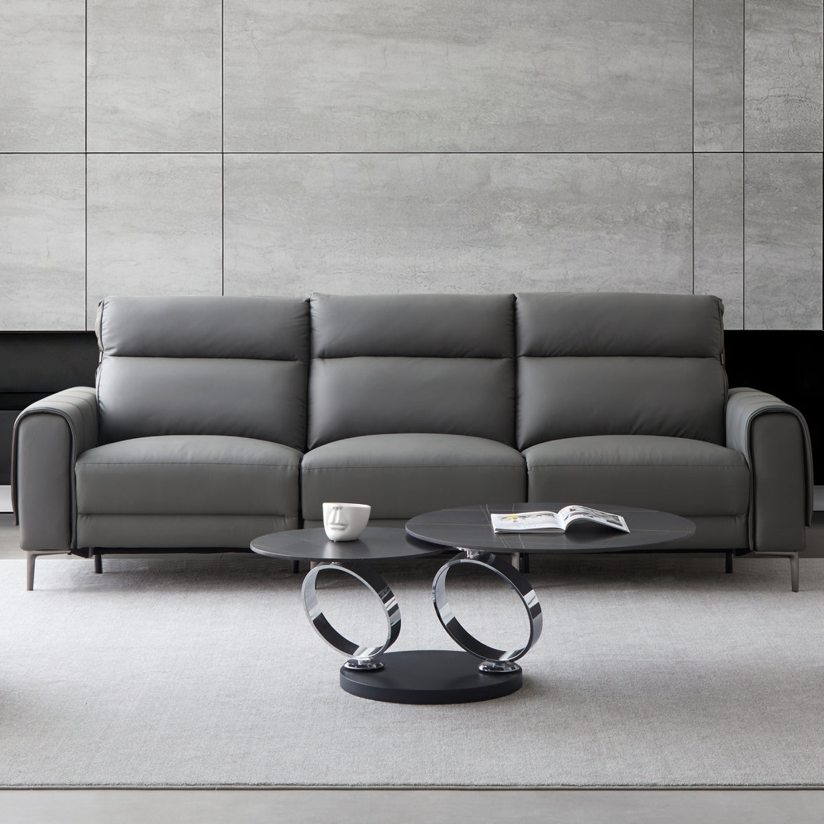 Louis Gray Leather Power Recliner Sleeper Sofa