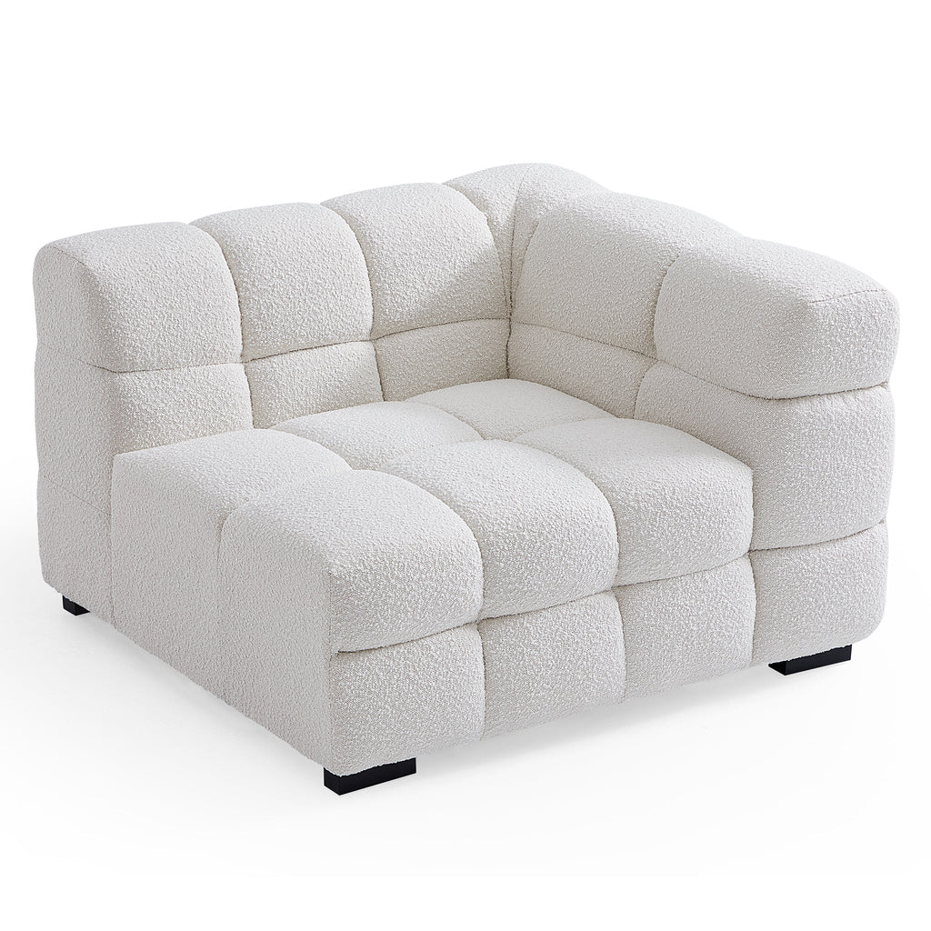 Cushy White Boucle Fabric Tufted Sofa With Ottoman