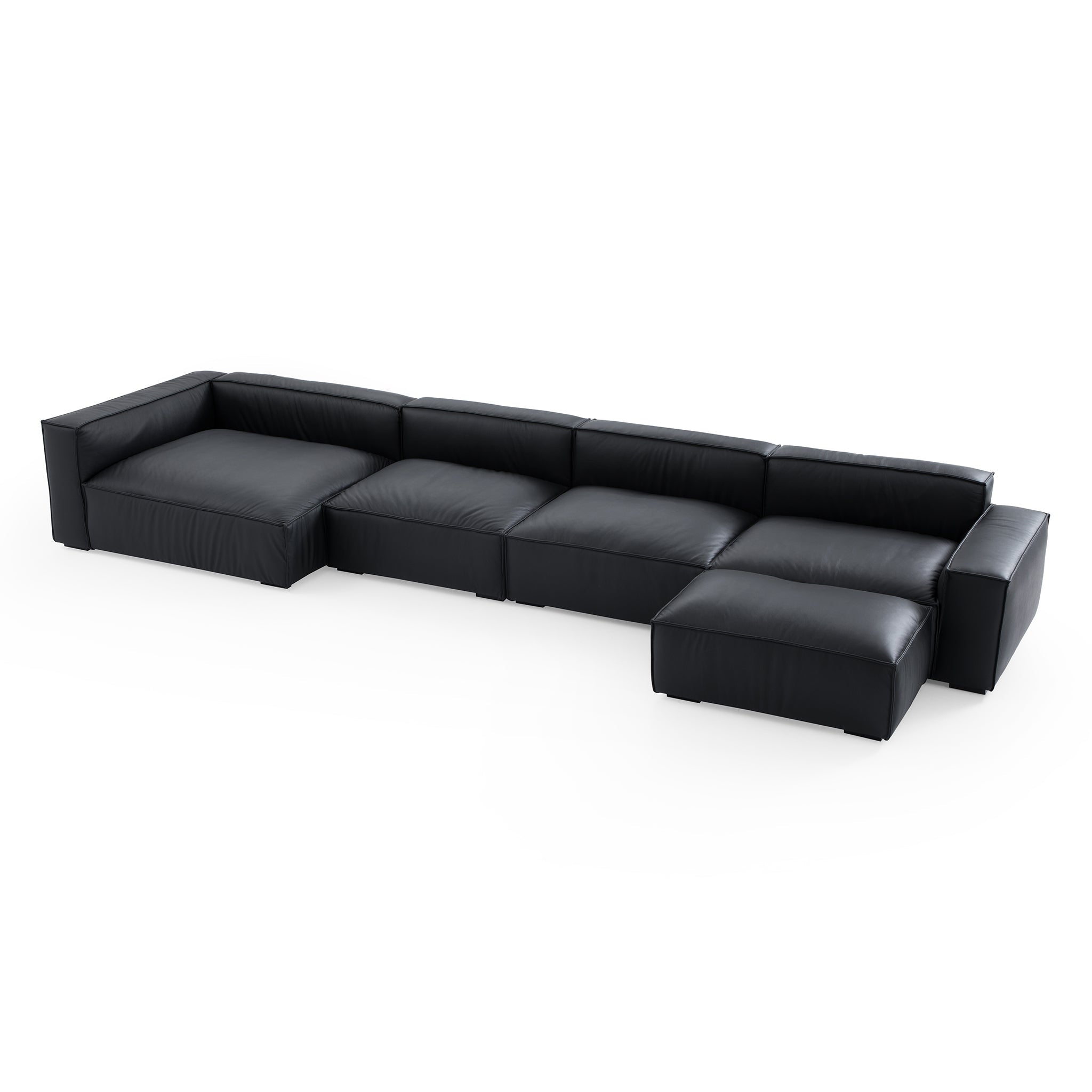 Canapé sectionnel et ottoman minimaliste de luxe en cuir noir