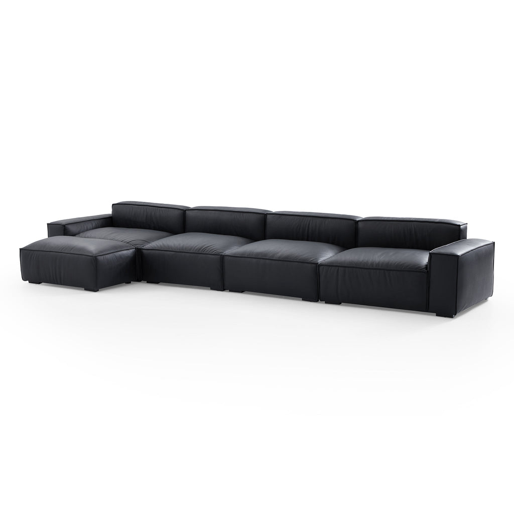 Canapé et pouf en cuir noir minimaliste de luxe