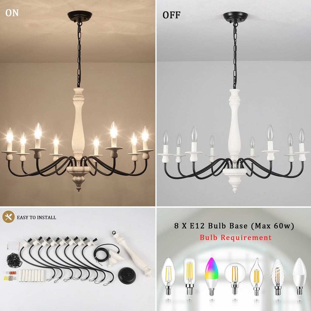 Lustre de ferme moderne, lustre bougie à 8 lumières pour salon, cuisine, îlot, salle à manger, hall d'entrée - L 31,1 x H 20,66