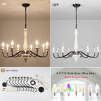 Lustre de ferme moderne, lustre bougie à 8 lumières pour salon, cuisine, îlot, salle à manger, hall d'entrée - L 31,1 x H 20,66