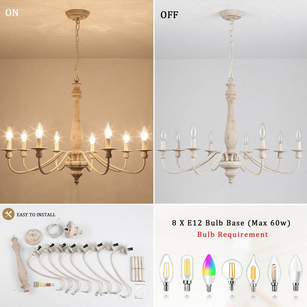 Lustre de ferme moderne, lustre bougie à 8 lumières pour salon, cuisine, îlot, salle à manger, hall d'entrée - L 31,1 x H 20,66