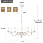 Lustre de ferme moderne, lustre bougie à 8 lumières pour salon, cuisine, îlot, salle à manger, hall d'entrée - L 31,1 x H 20,66