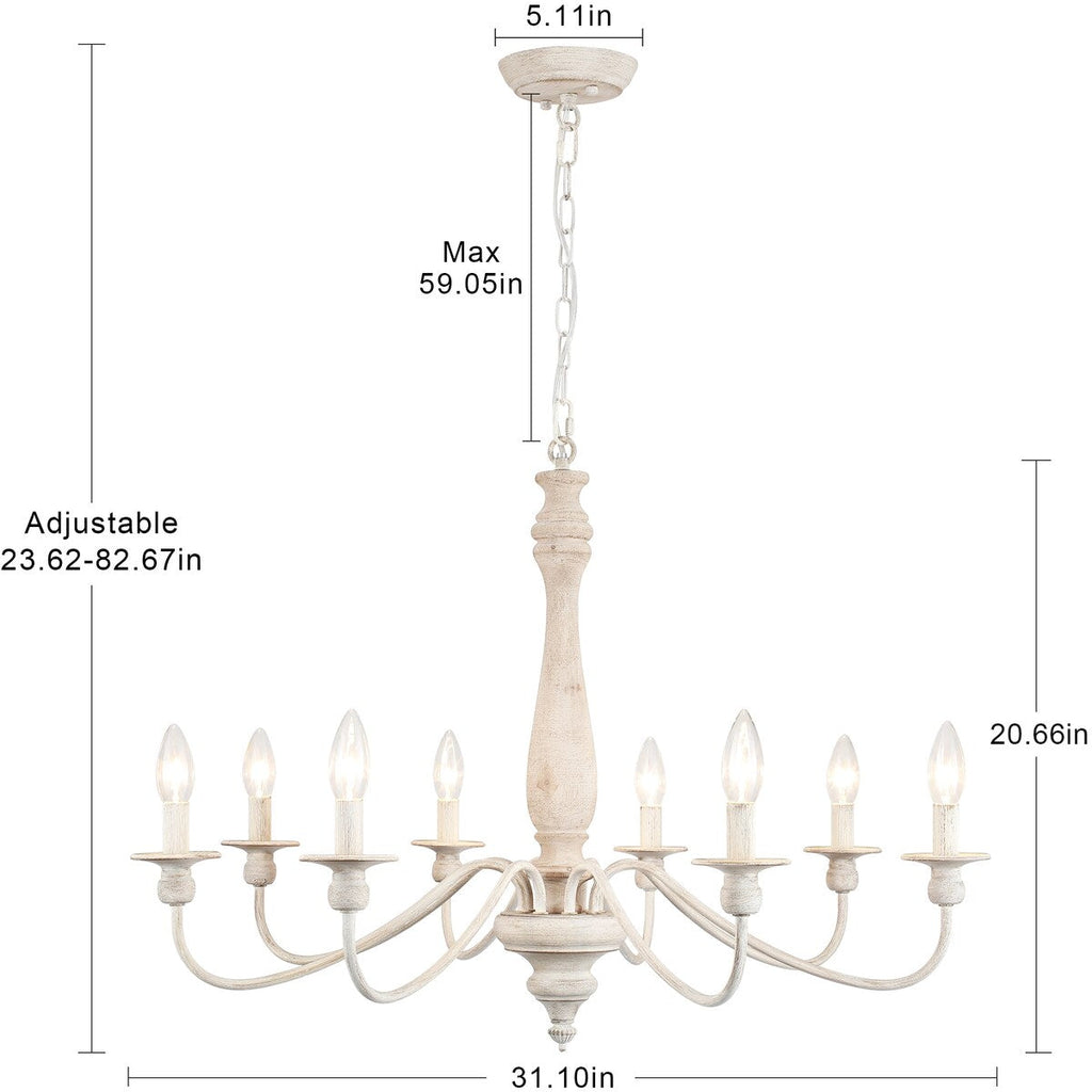 Lustre de ferme moderne, lustre bougie à 8 lumières pour salon, cuisine, îlot, salle à manger, hall d'entrée - L 31,1 x H 20,66