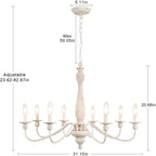 Lustre de ferme moderne, lustre bougie à 8 lumières pour salon, cuisine, îlot, salle à manger, hall d'entrée - L 31,1 x H 20,66