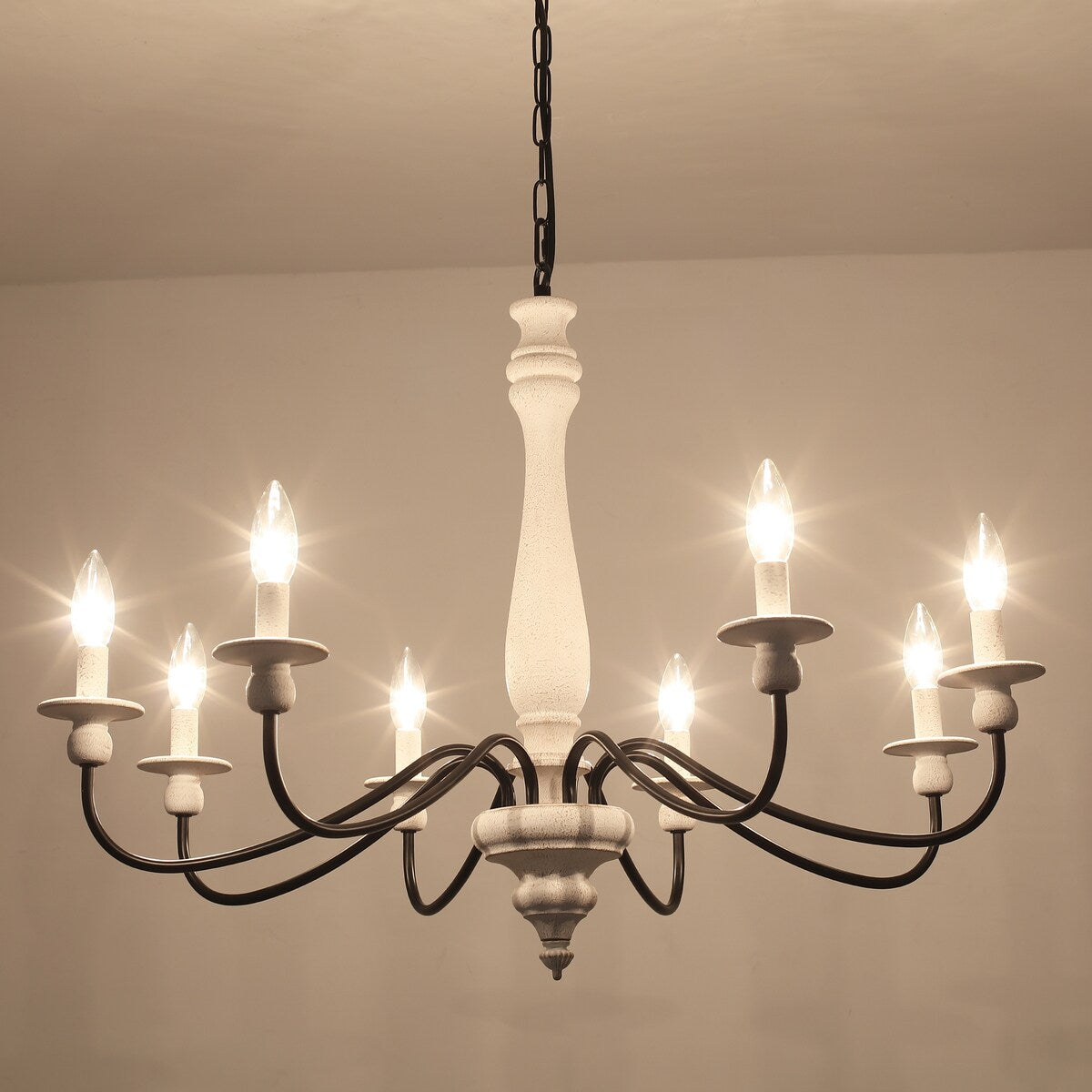 Lustre de ferme moderne, lustre bougie à 8 lumières pour salon, cuisine, îlot, salle à manger, hall d'entrée - L 31,1 x H 20,66