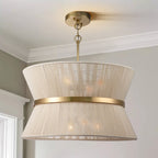 Lustre tambour bohème moderne à 8 lumières, grand format, 61 cm, en tissu tissé à la main, couleur or/noir, pour salle à manger/salon