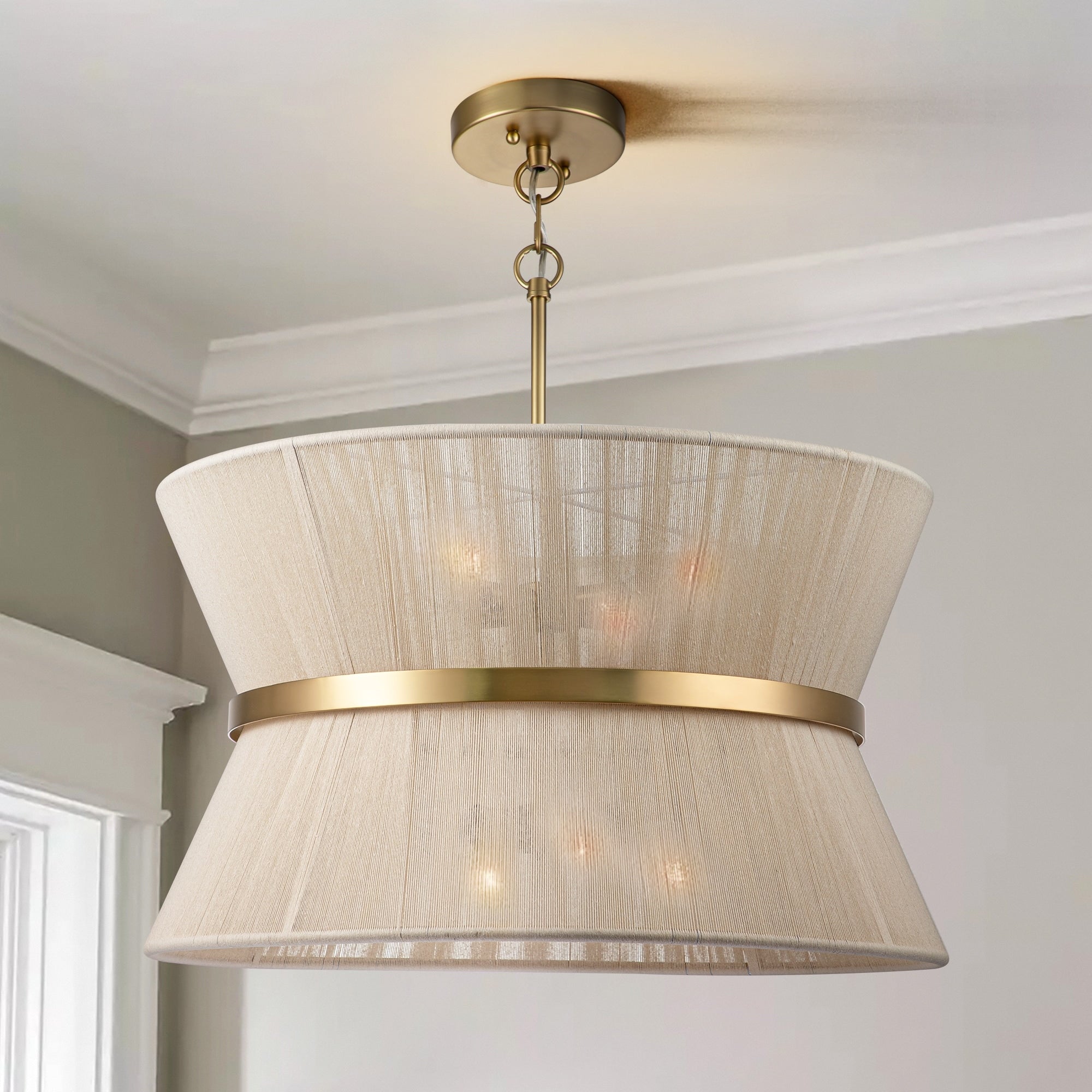 Lustre tambour bohème moderne à 8 lumières, grand format, 61 cm, en tissu tissé à la main, couleur or/noir, pour salle à manger/salon