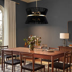 Lustre tambour bohème moderne à 8 lumières, grand format, 61 cm, en tissu tissé à la main, couleur or/noir, pour salle à manger/salon