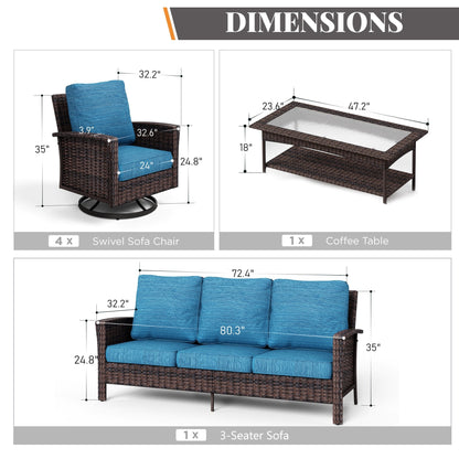 MAISON ARTS Ensemble de canapé de patio extra-large en osier avec table basse, siège surdimensionné avec coussin rembourré de 5,5 pouces d'épaisseur