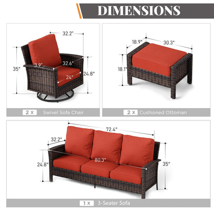 MAISON ARTS Ensemble de canapé de patio extra-large en osier avec table basse, siège surdimensionné avec coussin rembourré de 5,5 pouces d'épaisseur