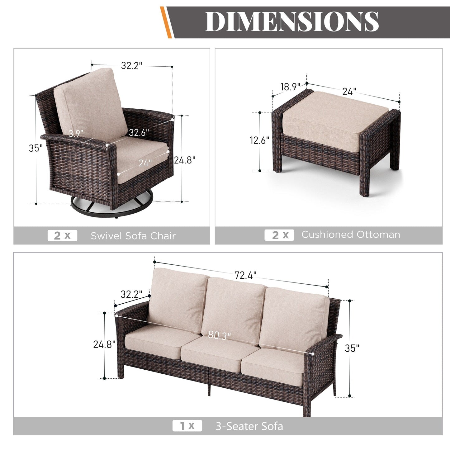 MAISON ARTS Ensemble de canapé de patio extra-large en osier avec table basse, siège surdimensionné avec coussin rembourré de 5,5 pouces d'épaisseur