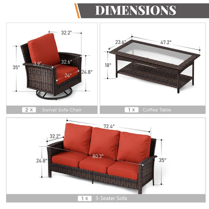 MAISON ARTS Ensemble de canapé de patio extra-large en osier avec table basse, siège surdimensionné avec coussin rembourré de 5,5 pouces d'épaisseur