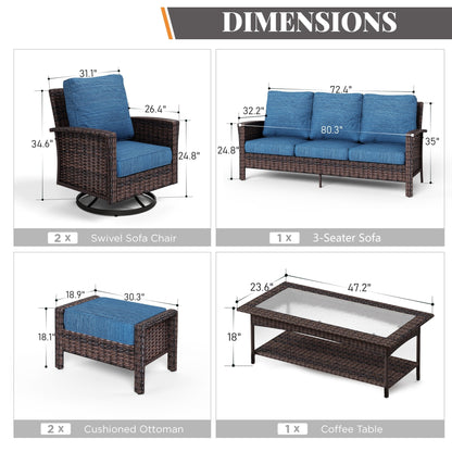 MAISON ARTS Ensemble de canapé de patio extra-large en osier avec table basse, siège surdimensionné avec coussin rembourré de 5,5 pouces d'épaisseur