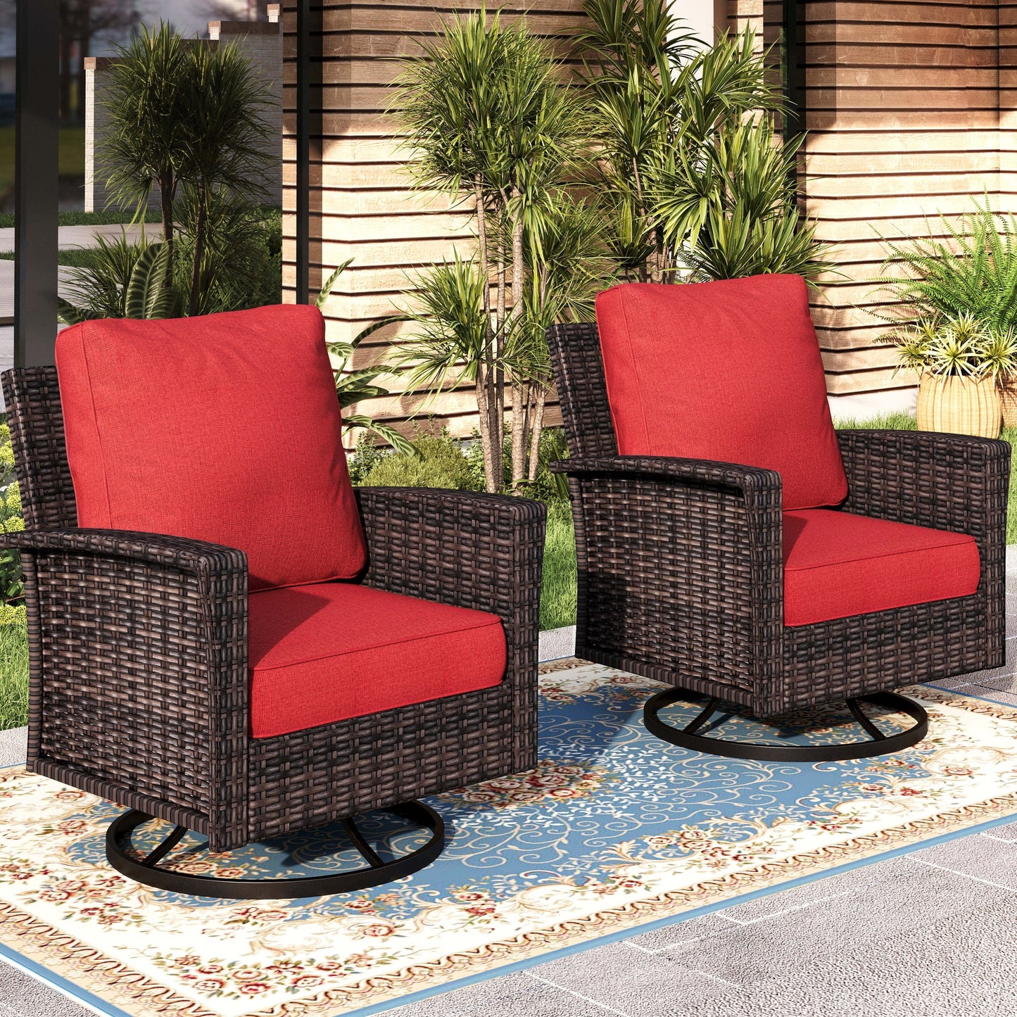 MAISON ARTS Ensemble de canapé de patio extra-large en osier avec table basse, siège surdimensionné avec coussin rembourré de 5,5 pouces d'épaisseur