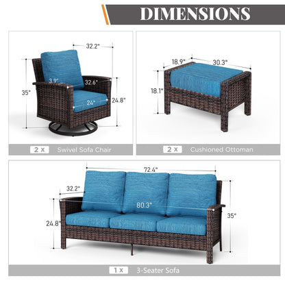 MAISON ARTS Ensemble de canapé de patio extra-large en osier avec table basse, siège surdimensionné avec coussin rembourré de 5,5 pouces d'épaisseur