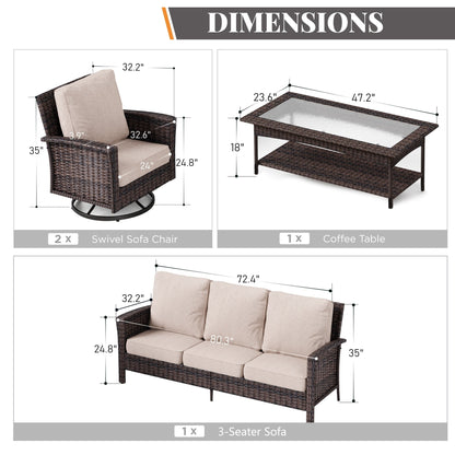 MAISON ARTS Ensemble de canapé de patio extra-large en osier avec table basse, siège surdimensionné avec coussin rembourré de 5,5 pouces d'épaisseur