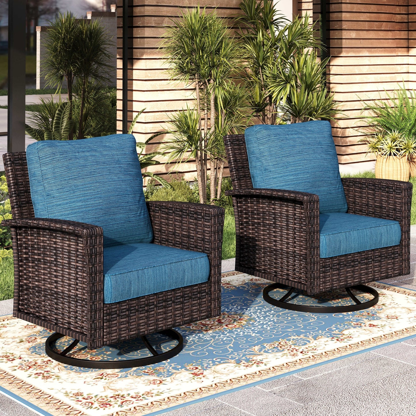 MAISON ARTS Ensemble de canapé de patio extra-large en osier avec table basse, siège surdimensionné avec coussin rembourré de 5,5 pouces d'épaisseur